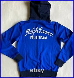 $148 NWT Mens Polo Ralph Lauren Polo Team Fleece Full Zip Hoodie Sweatshirt Blue
