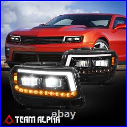 Fits 2014-2015 Chevy Camaro Full LED DRL Sequential Signal Headlight Lamps Black