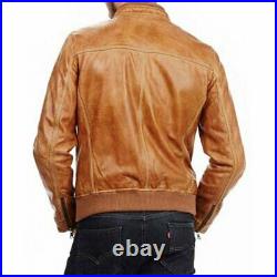 Genuine Lambskin Jacket Leather Men's Full Zip Up Tan Leather Jacket