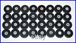 HOCKEY PUCKS ALL 32 NHL TEAMS Small Logo Autograph Set InGlasCo Full-Sized Puck