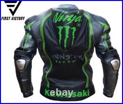 KAWASAKI NINJA H2 Motercycle Team Racing Geniune Cowhide Leather Jacket Customiz