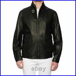 Men's Genuine Lambskin Leather Jacket Black Full Sleeves Zip Up Jacket