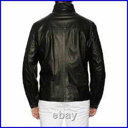Men's Genuine Lambskin Leather Jacket Black Full Sleeves Zip Up Jacket