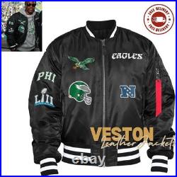 Men's Kevin Hart Philadelphia Eagles Black Varsity Satin Jacket NFL