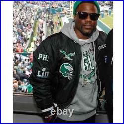 Men's Kevin Hart Philadelphia Eagles Black Varsity Satin Jacket NFL