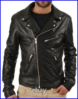 Men's Leather Jacket 100% Authentic Leather Slim Fit Biker Rider Jacket #55