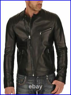 Men's Leather Jacket 100% Genuine Leather Slim Fit Roadster Jacket #119