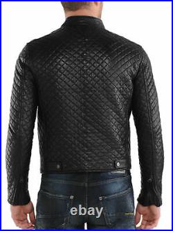 Men's Leather Jacket 100% Real Leather Biker Style Slim Fit Motorcycle Jacket #7