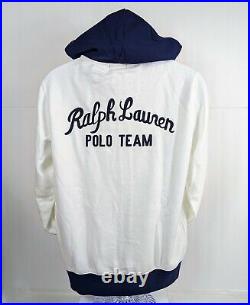 Men's Polo Ralph Lauren Polo Team Full Zip Hoodie White Navy Pockets sz. Medium