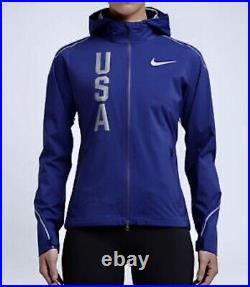 NIKE Team USA HyperShield Lightweight Full Zip Running Jacket Blue NEW Womens L