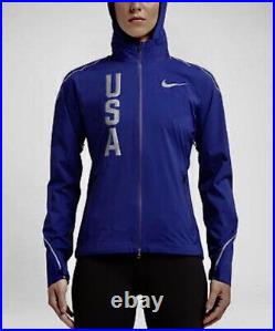 NIKE Team USA HyperShield Lightweight Full Zip Running Jacket Blue NEW Womens L