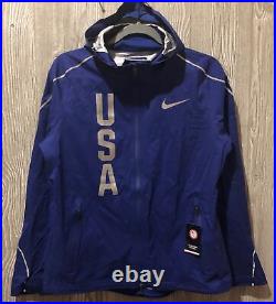 NIKE Team USA HyperShield Lightweight Full Zip Running Jacket Blue NEW Womens L