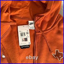 New 2XL Nike Texas Longhorns Full Zip Fleece Football Team Hoodie DZ8902-802