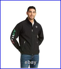 New Mens Large Ariat 10031424 BLK Team Softshell Mexico Jacket Full Zip Black