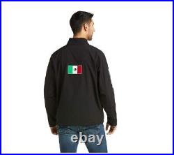 New Mens Large Ariat 10031424 BLK Team Softshell Mexico Jacket Full Zip Black