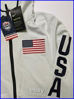 Nike Dri Mens White Team USA Full Zip Therma Flex Hoodie Jacket M AT4879-100