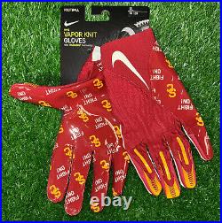 Nike USC Trojans Team Issued Vapor Knit Football Gloves Red Yellow Size XL New