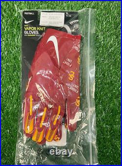 Nike USC Trojans Team Issued Vapor Knit Football Gloves Red Yellow Size XL New