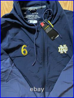 Notre Dame Football Team Issued Under Armour Full Zip Hooded Jacket #6 New XL