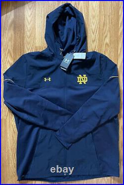 Notre Dame Football Team Issued Under Armour Full Zip Hooded Jacket New Large