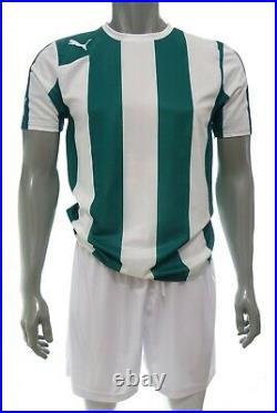 Puma Football Team Kits Men's Green & White Stripes #3 (S to XL) x 15 Full Sets