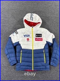 Spyder Jacket Mens Small Down Puffer Hoodie US Ski Team Patched Timeless Blue