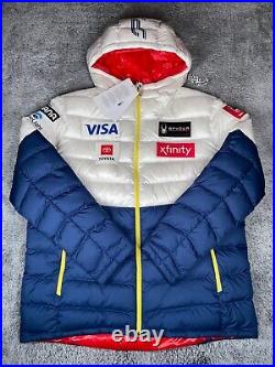 Spyder US Ski Team Timeless Down Jacket Team Logo Size XL Men White Blue NWT