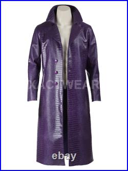 Suicide Squad The Joker Cosplay Costume Purple Faux Leather coat BIG SALE
