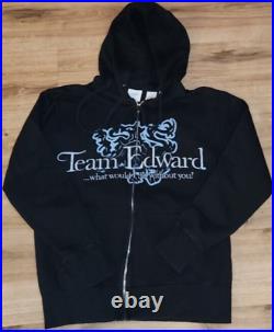 Team Edward Twilight Saga New Moon Hoodie Size Large Rare Face Graphic Black Zip