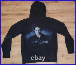 Team Edward Twilight Saga New Moon Hoodie Size Large Rare Face Graphic Black Zip