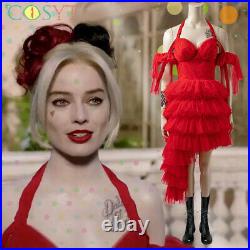 The Suicide Squad 2 Harley Quinn Cosplay Costume Red Dress Full Set Halloween
