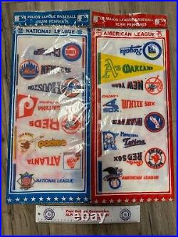 Vintage Major League Baseball Team Pennants 9 Mini Full Sets Sealed Inv-1853