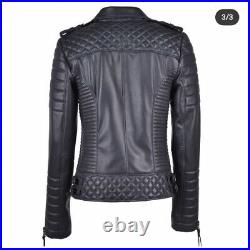 Women's Leather Jacket Genuine Lambskin Padded Biker Black Jacket
