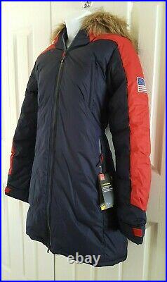 Women's Under Armour Team USA Puffer Long Hooded Jacket Red/blue