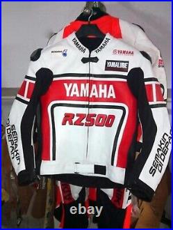 Yamaha Motorbike Motorcycle Racing Team Sports Biker Cowhide Leather Jacket
